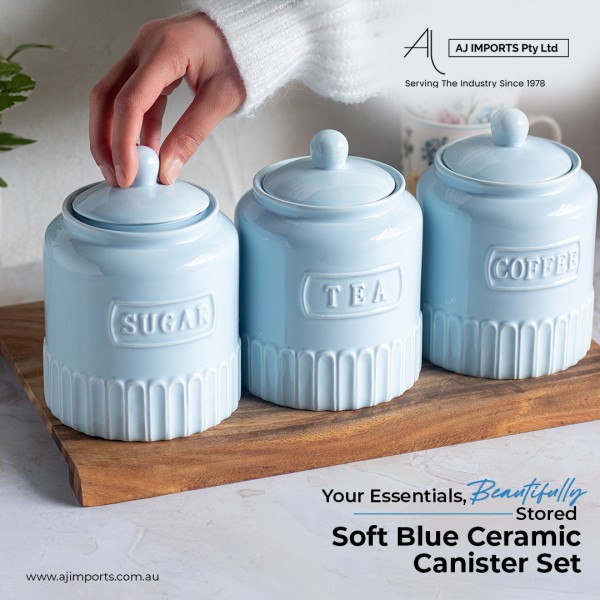 Ever noticed how little things make a big difference? The Soft Blue Ceramic Canister Set does just that. Thoughtfully designed for tea, coffee, and sugar, these canisters bring both style and function to any kitchen — a product your customers will reach for day after day.A soft blue hue that stands out without overpowering. Durable, elegant, and practical — these canisters aren’t just products, they’re a small upgrade to daily routines.

Why Stock This:
- Everyday essentials that customers keep coming back to
- Soft, modern colour that complements any kitchen
- Easy to sell, loved by customers

Enquire now online at: https://ajimports.com.au/product/soft-blue-ceramic-canister-set-of-3-tea-coffee-sugar/ 

WholesaleHomewares SoftBlueCanisters KitchenEssentials FunctionalDecor TeaCoffeeSugar RetailFavourites GiftReady ModernHomeware CustomerFriendly AJImports HighTurnoverProducts EverydayStyle HomewareWholesale RetailReady KitchenStorage CeramicCanisters HomeOrganization StylishStorage GiftableItems TrendingHomewares WholesaleEssentials KitchenDecor HousewaresWholesale RetailMustHaves HomewareTrends ShopWholesale